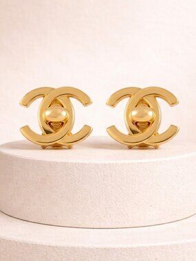 Chanel Turnlock Earrings Gold Vintage 1997